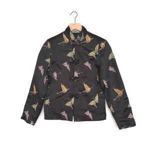 vtg kaleidoscope of butterflies silk jacket - embroidered chinese frog coat - M